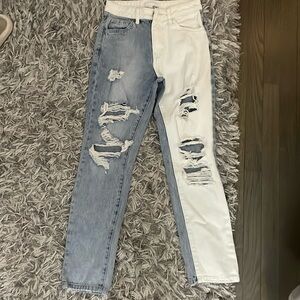 Split Blue and White Mom Jeans Size 24
